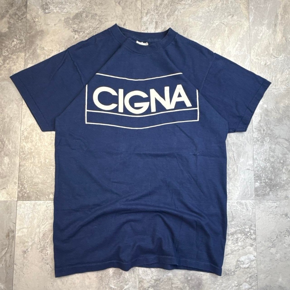 Vintage blue single stitch Cigna graphic logo T shirt size medium